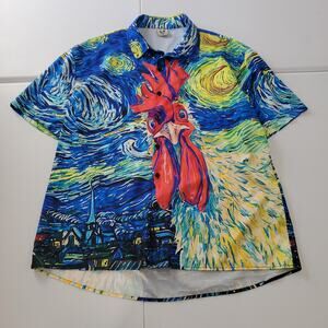 Hardaddy Shirt Mens Medium Starry Night Rooster Chicken Graphic Button Front